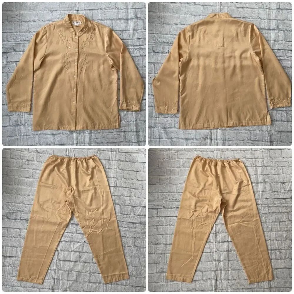 Carole Hochman New York women L pull-on pants and Longsleeve pajama set gold